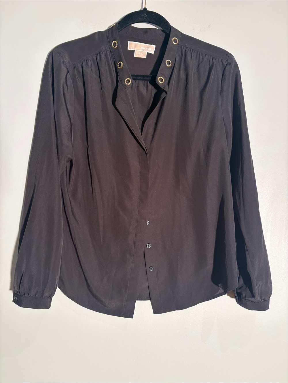 Michael Kors Brown Grommet Neck Long Sleeve Blouse Petite